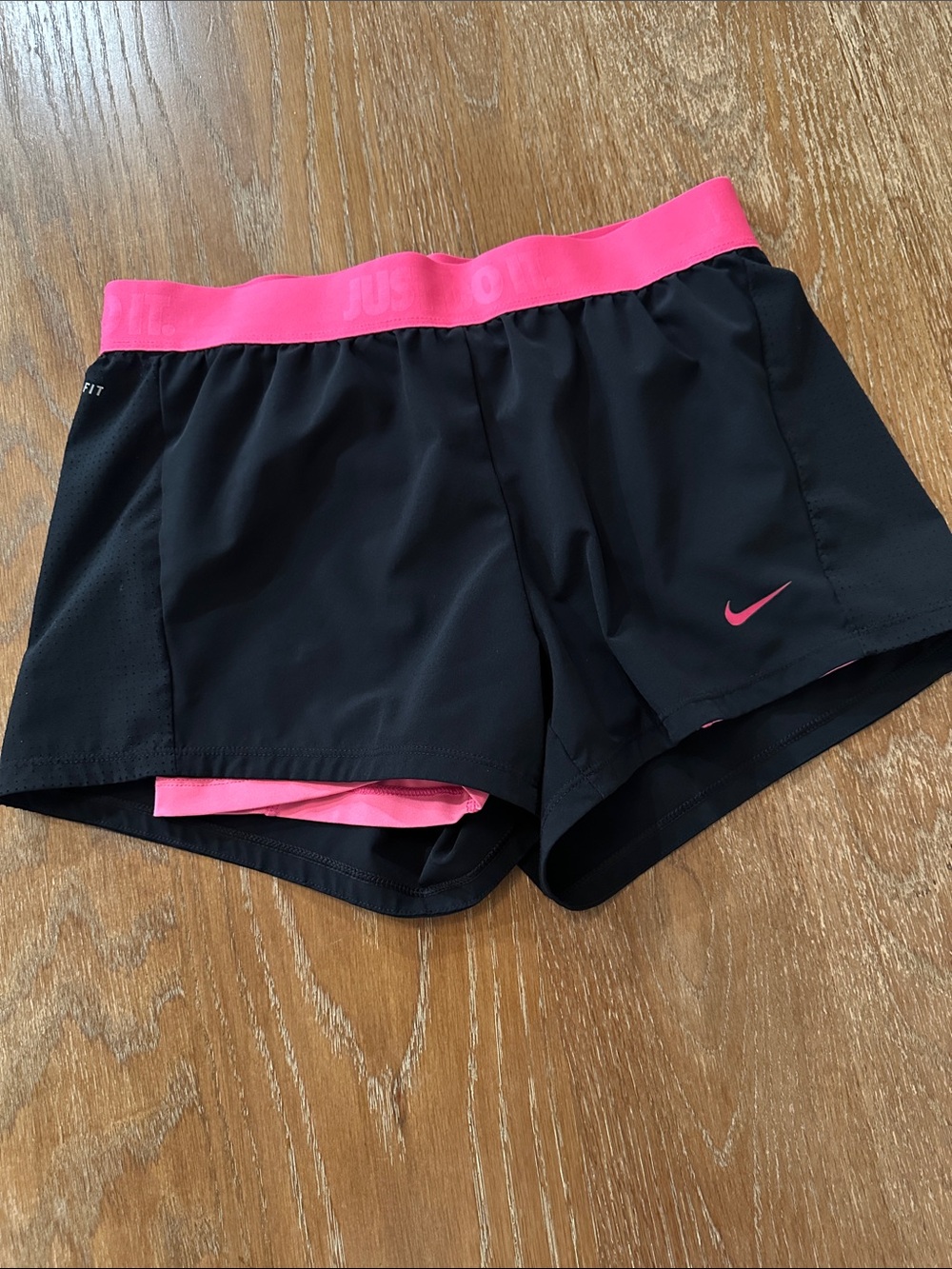 Nike Women’s Black Athletic Shorts with Hot Pink Waistband